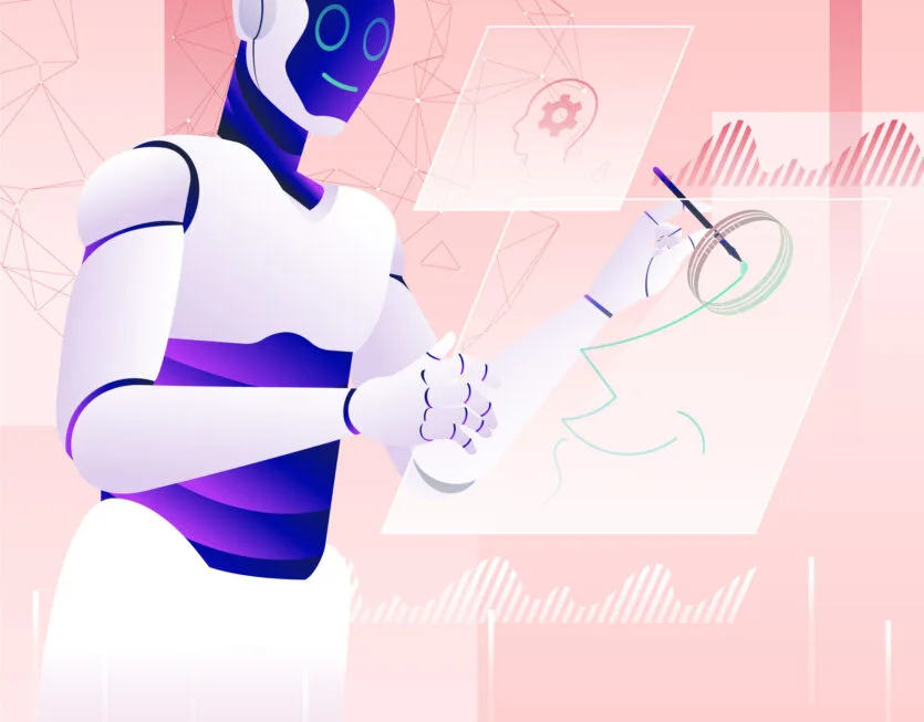 AI Robot Analysis Pink Illustration